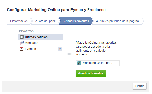 Crear Facebook - Anadir página a favoritos