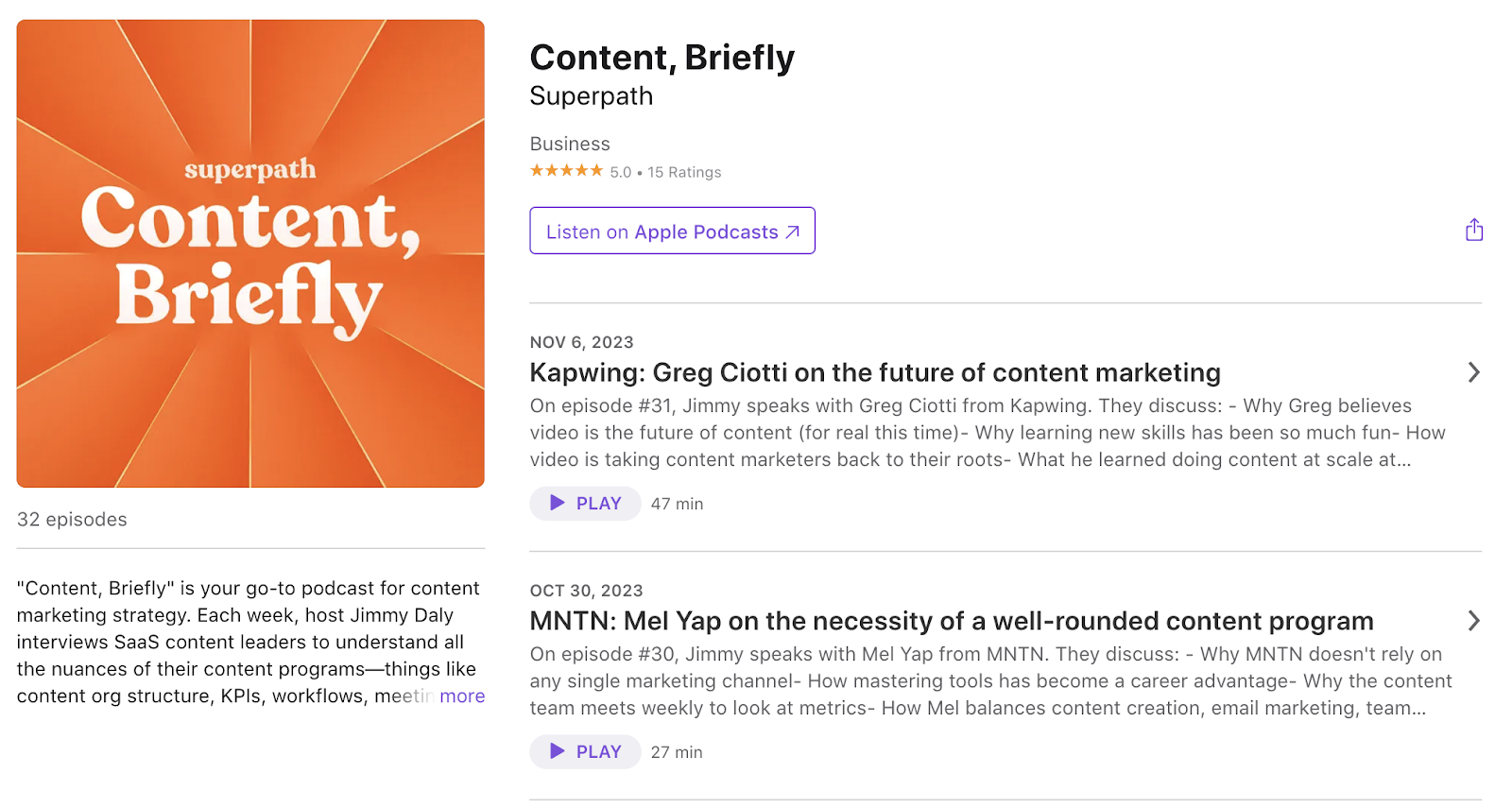 “Content, Briefly” podcast page