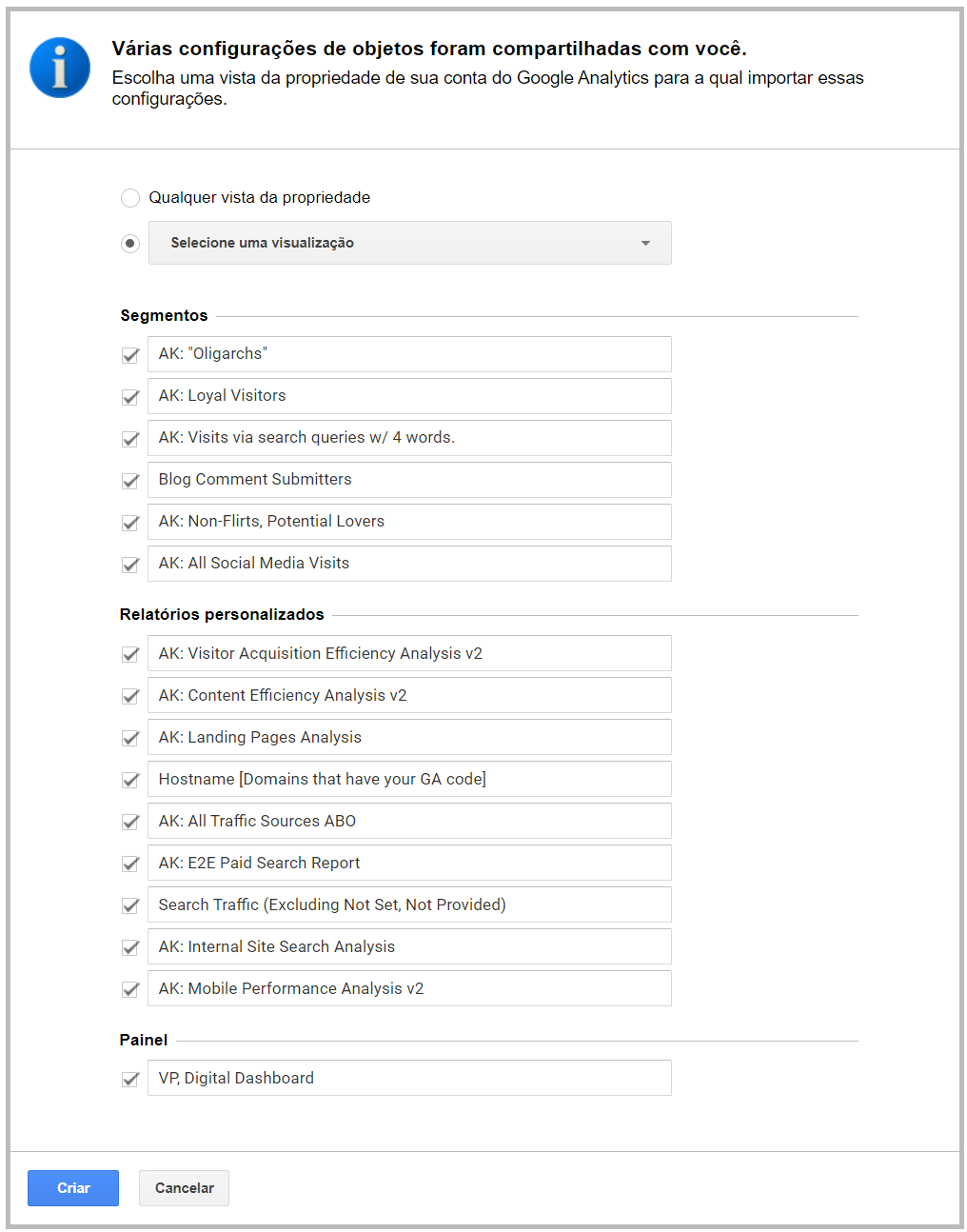 configurando modelo de dashboard no google analytics