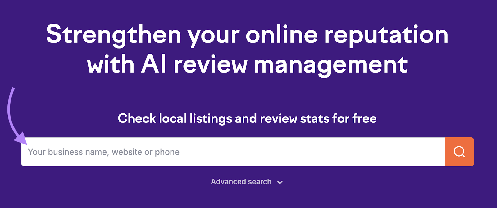 search bar highlighted for Review Management tool