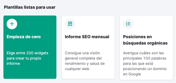 Plantillas de informes SEO de Semrush.