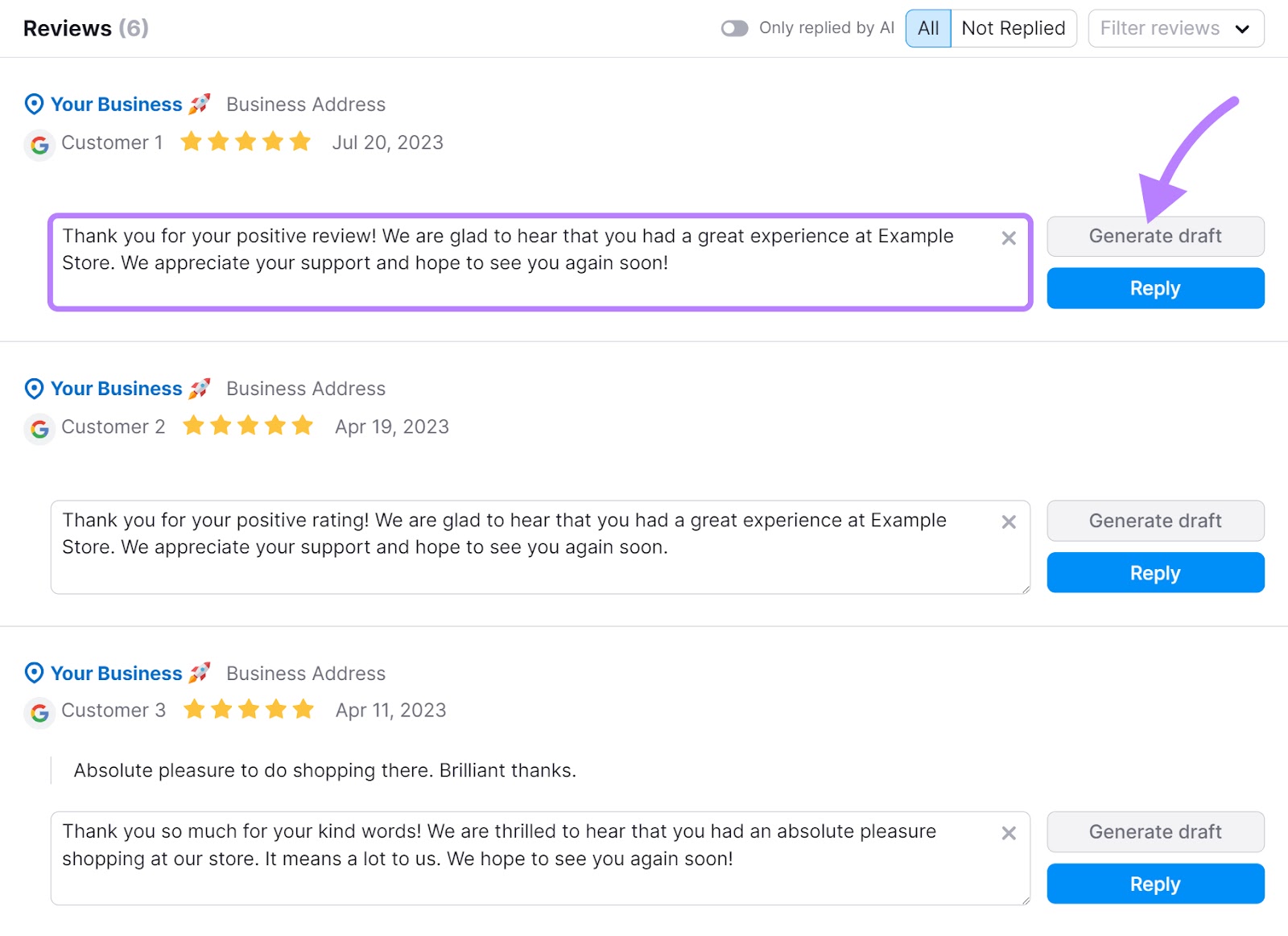 "Reviews" leafage   successful  Reviews Management tab