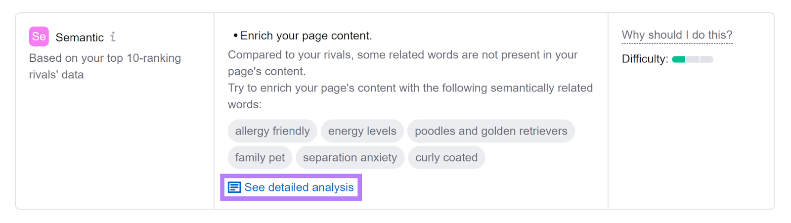 "Semantic" section with "See detailed analysis" link highlighted