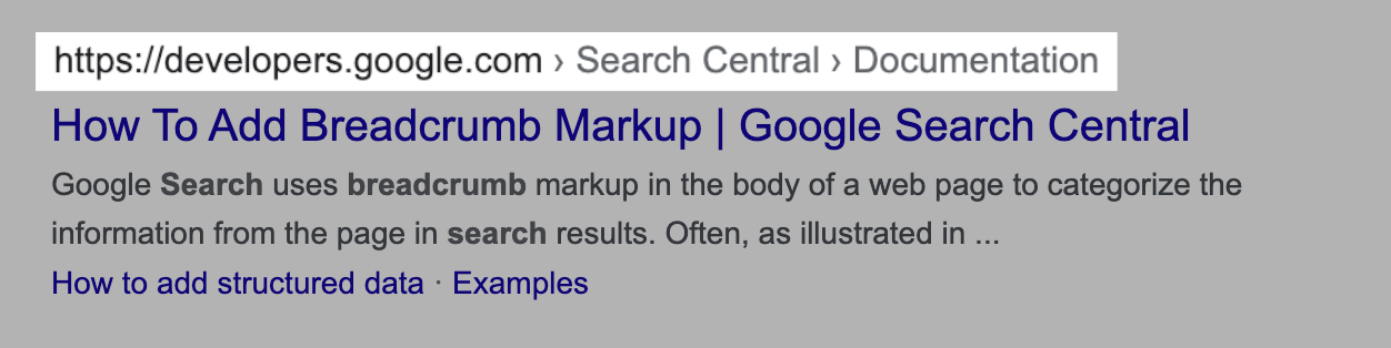 breadcrumbs SERP example