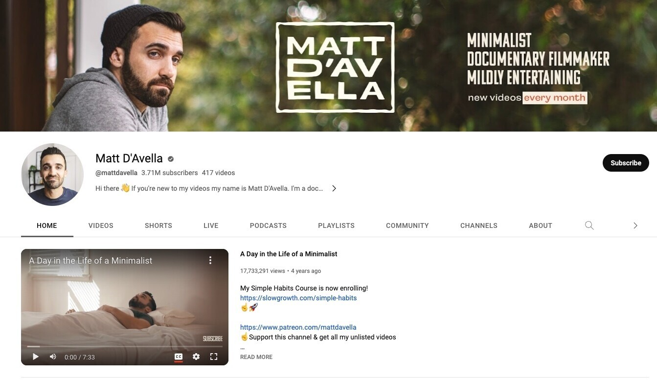 Matt D’Avella YouTube channel