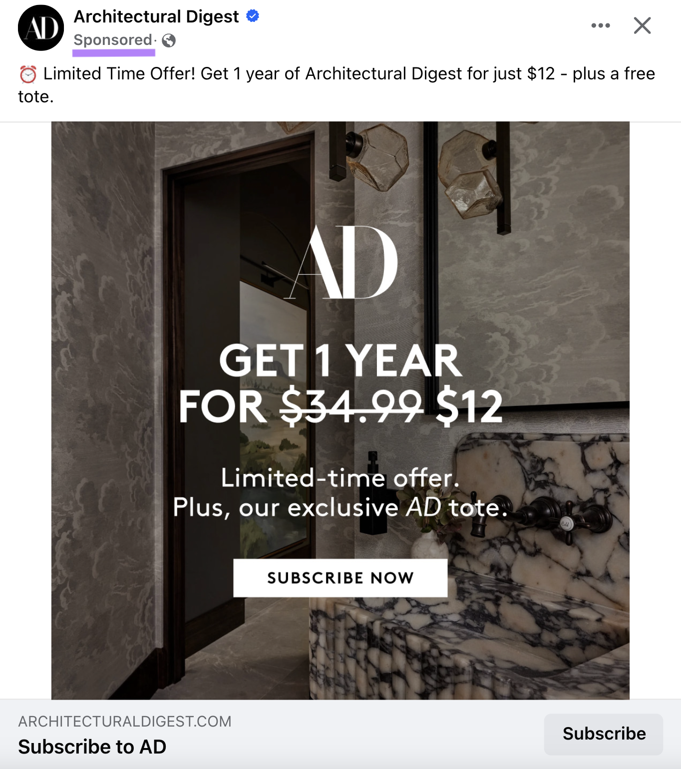 sponsored label highlighted beneath the page's name in an ad post