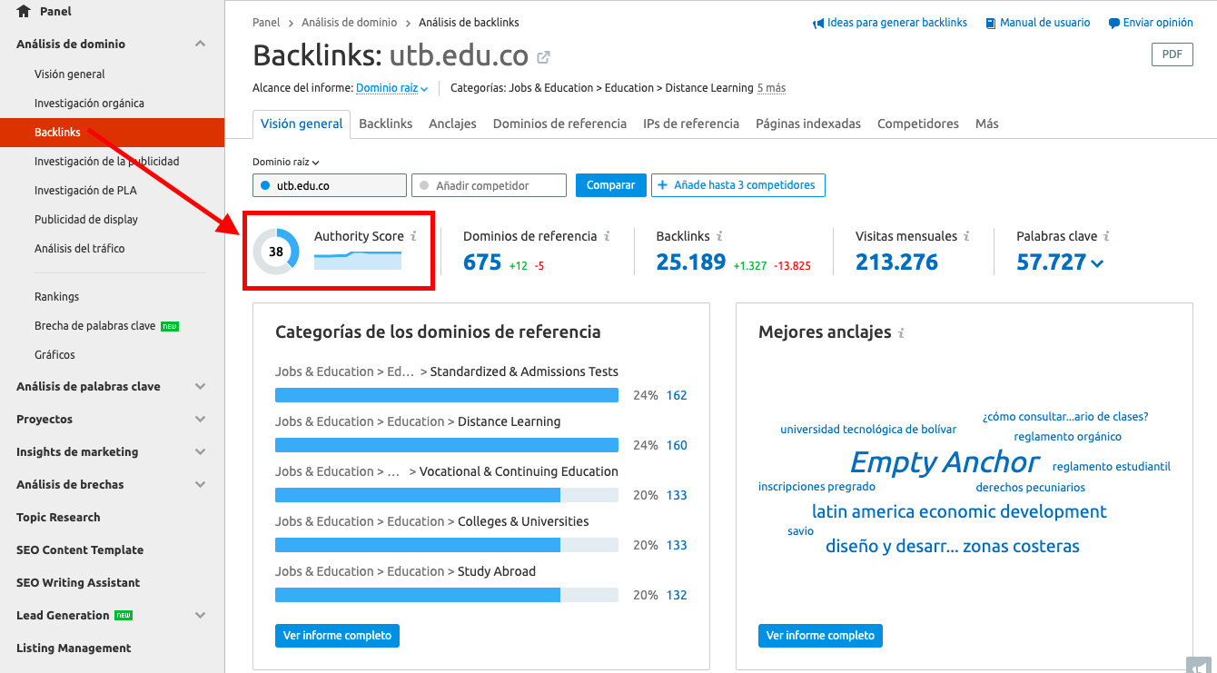 Linkbuilding de calidad - Authority score en Semrush