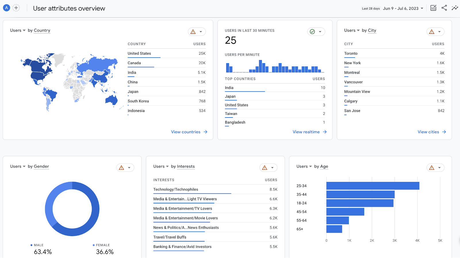 "User attributes overview" dashboard in Google Analytics
