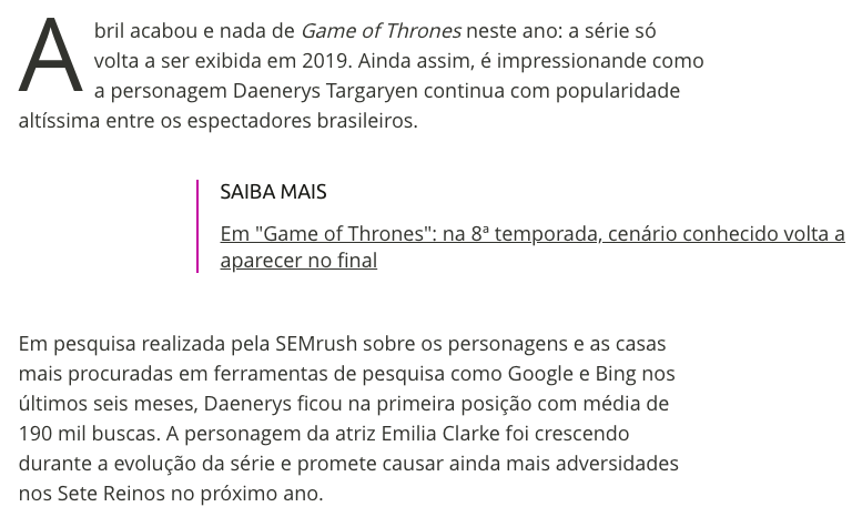 L'ultima pubblicazione della campagna di SEMrush sul Trono di Spade