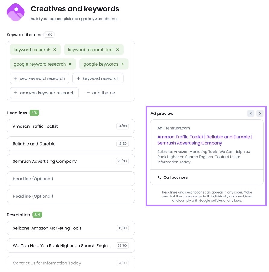 Creating an ad campaign in Ads Launch Assistant tool