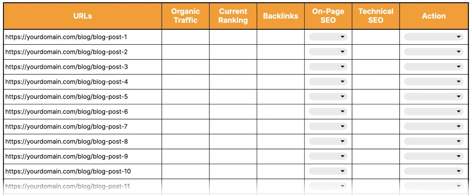 Blank transcript  of the SEO contented  audit template