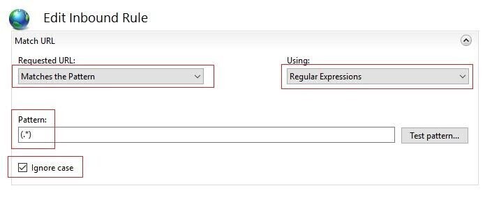 "Edit Inbound Rule" window in IIS URL Rewrite Module