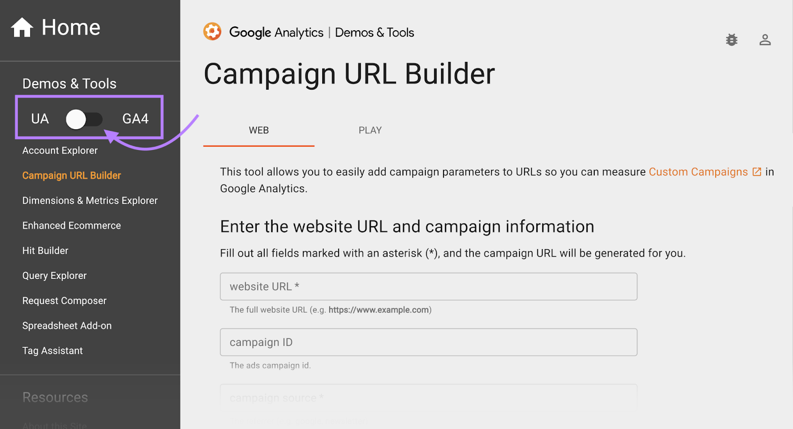 UA in Google’s URL builder