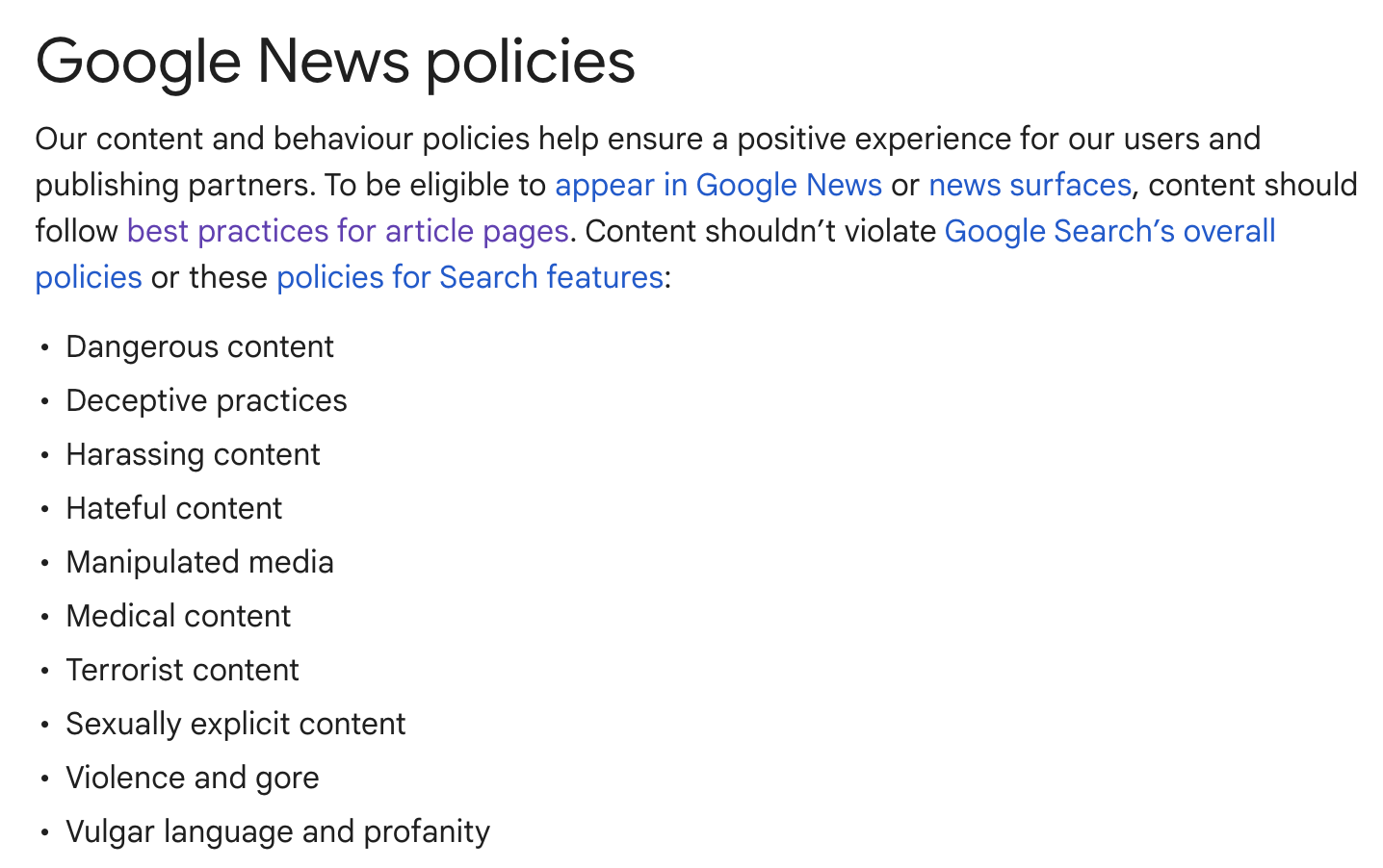 Google News policies