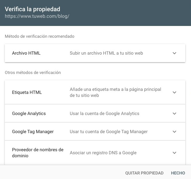 Verificar la propiedad con método de prefijo de URL