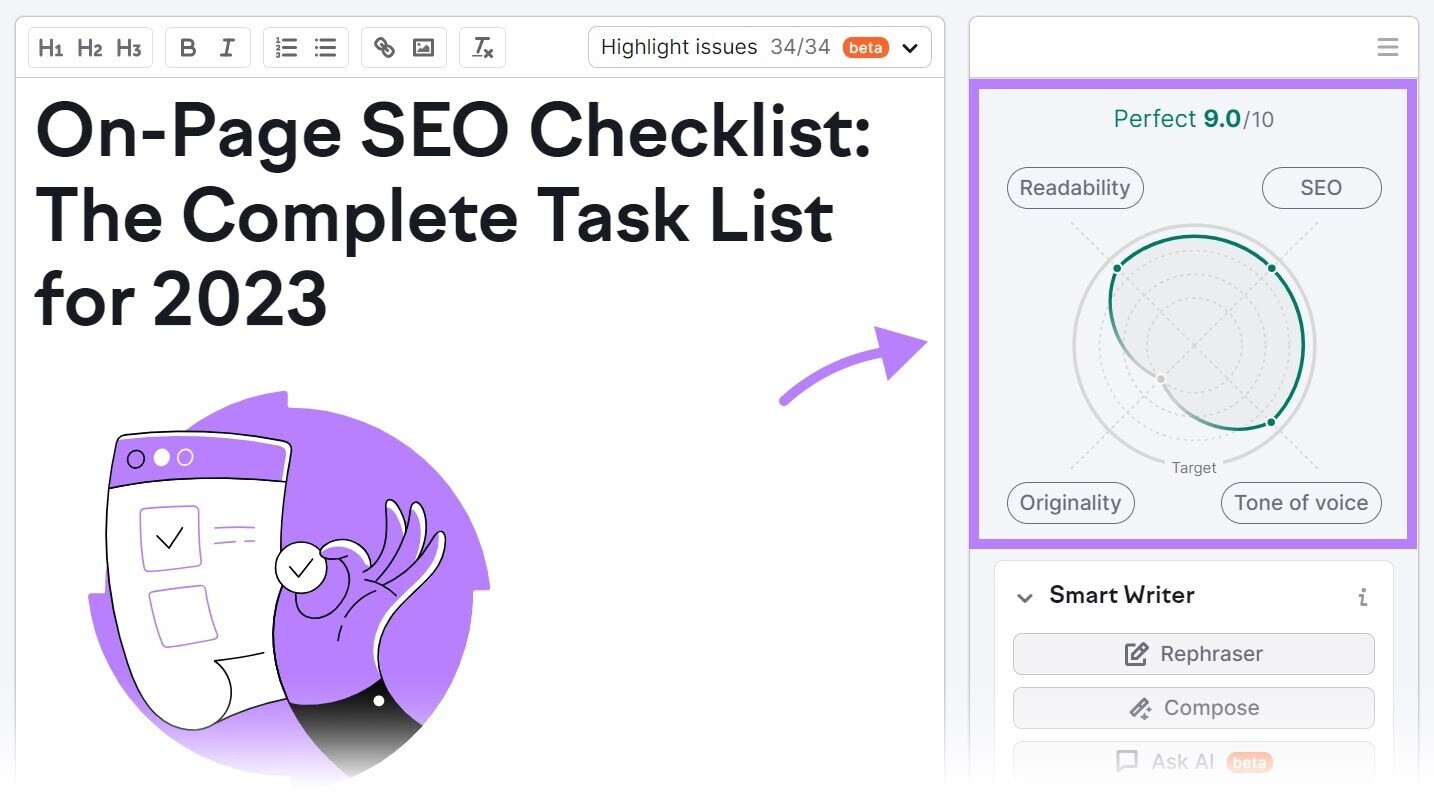 SEO Writing Assistant tool checks your content for readability, SEO, and originality