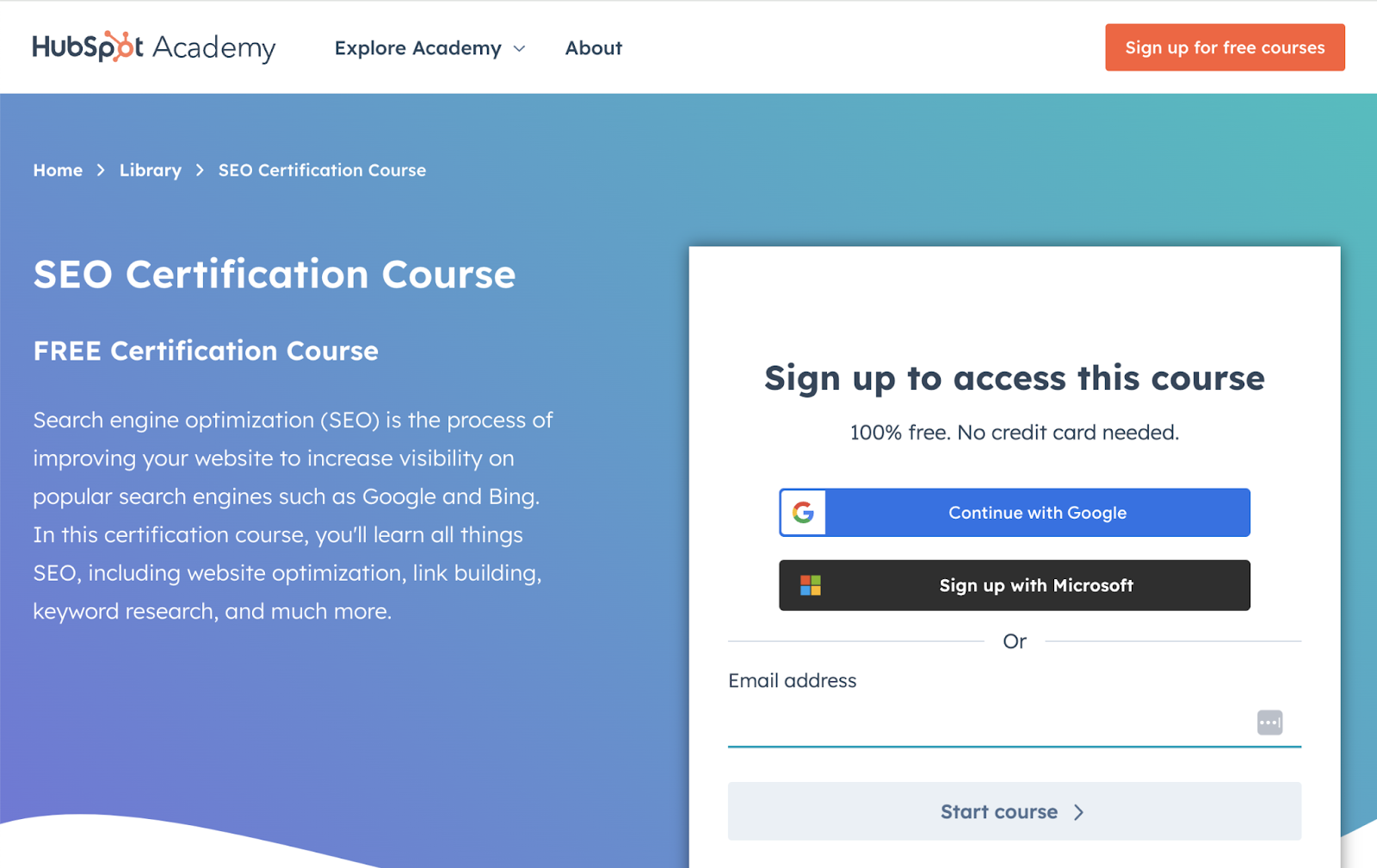 HubSpot's SEO Certification Course page