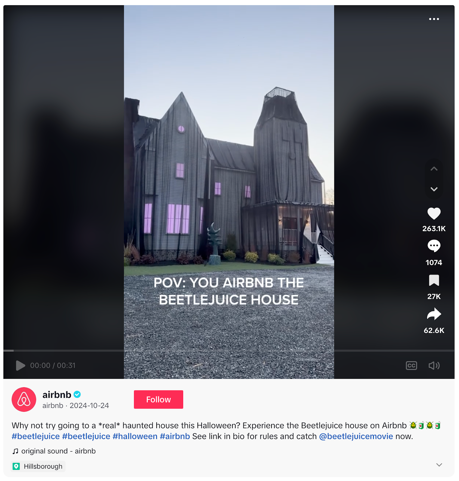 14 Best Social Media Campaigns to Inspire You in 2025 3 Airbnb features the Beetlejuice house in a TikTok as part of the social media campaign.
