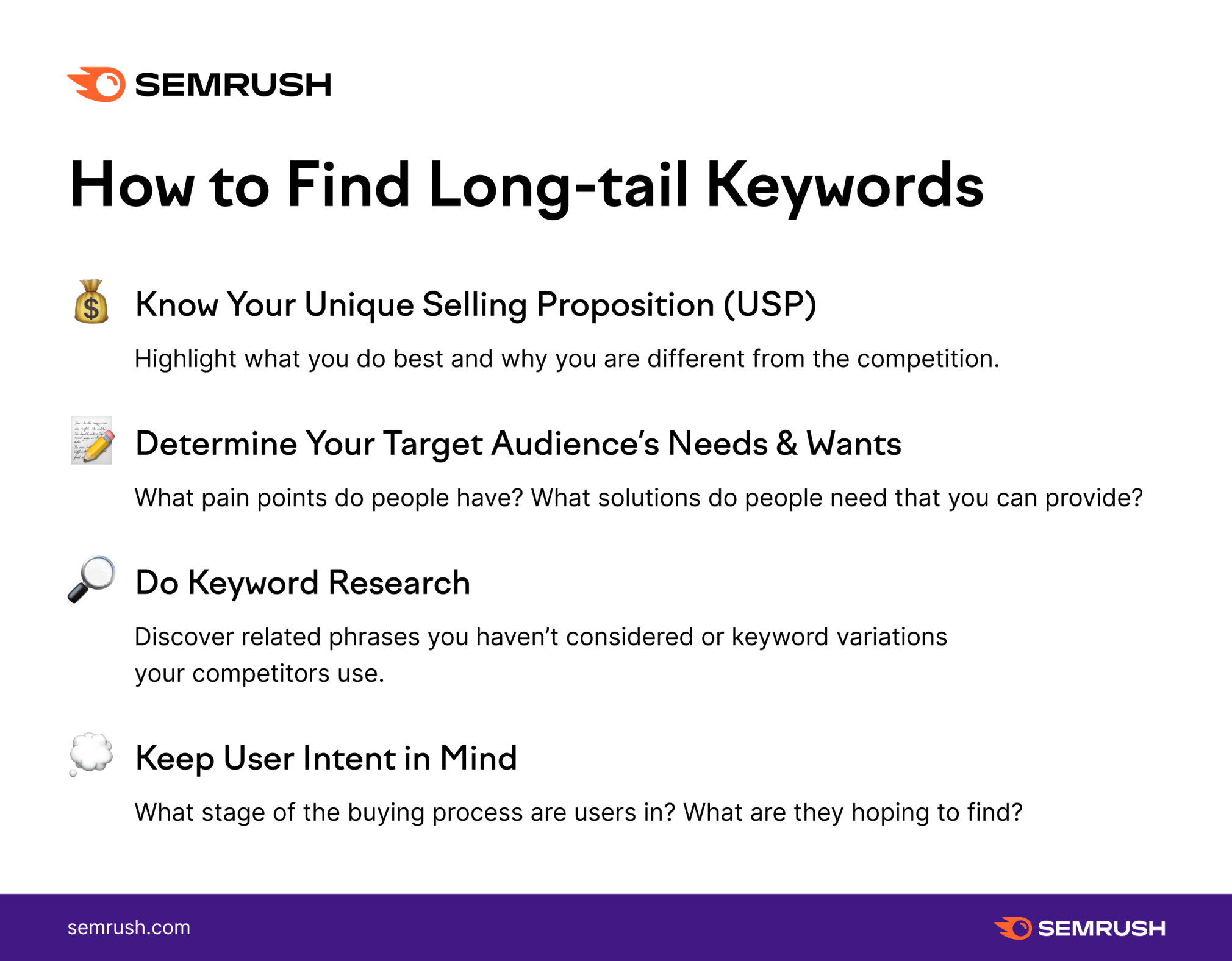 how to find long tail keywords semrush infographic