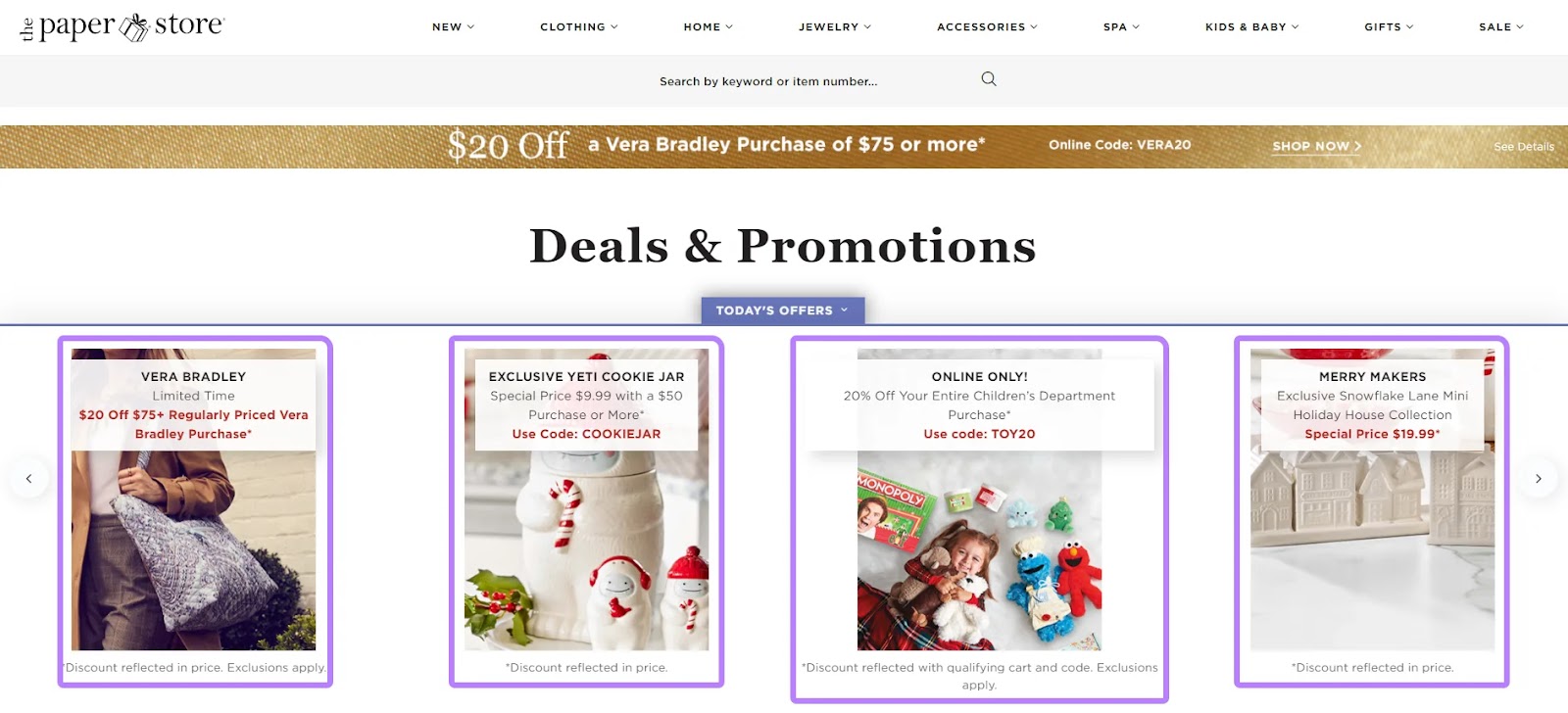 "Deals & Promotions" section of the page