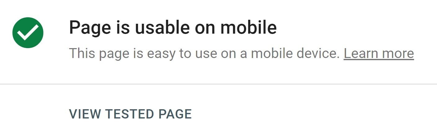 "Page is usable on mobile" result