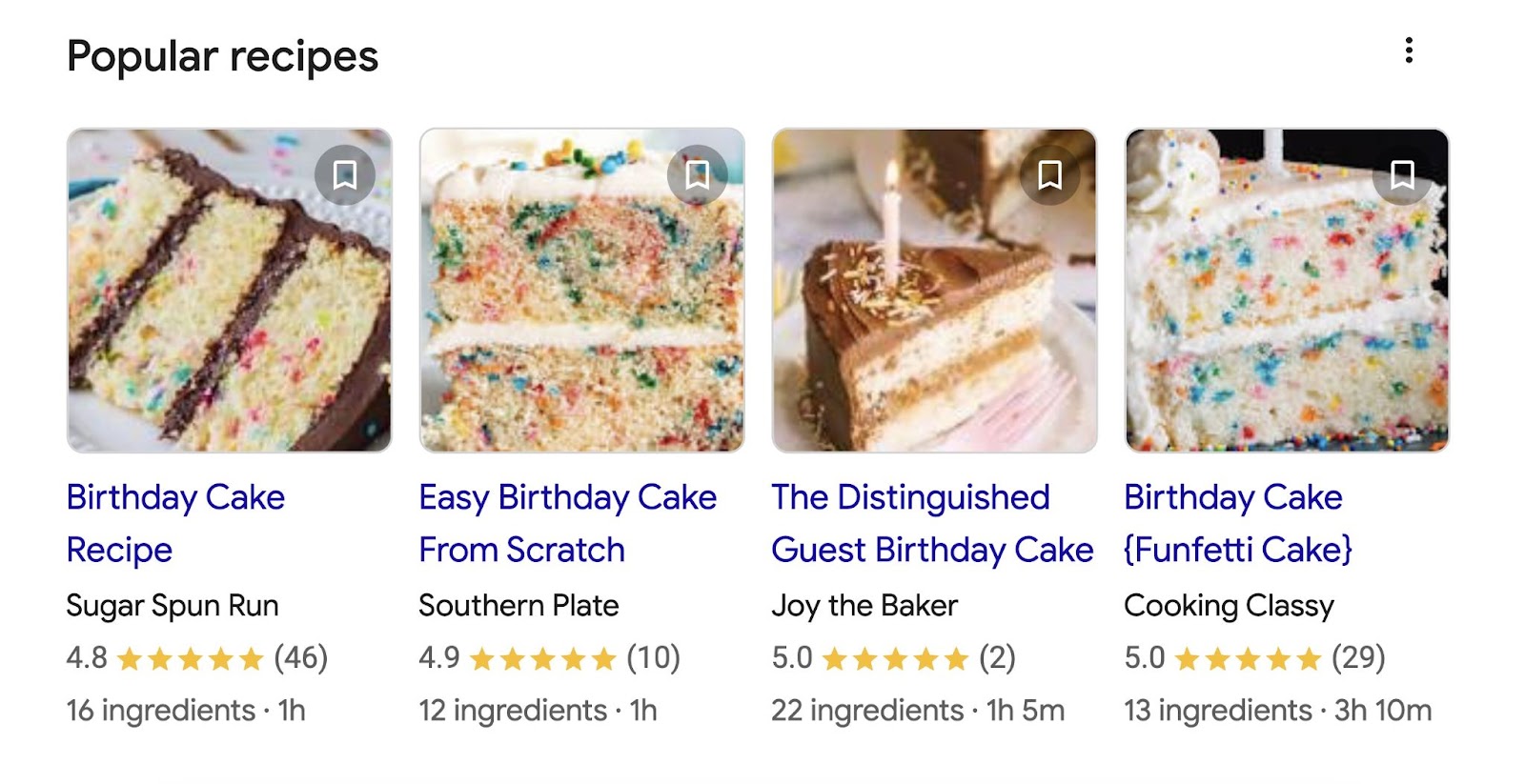 popular recipes pack shows 4 recipes near the top of the serp