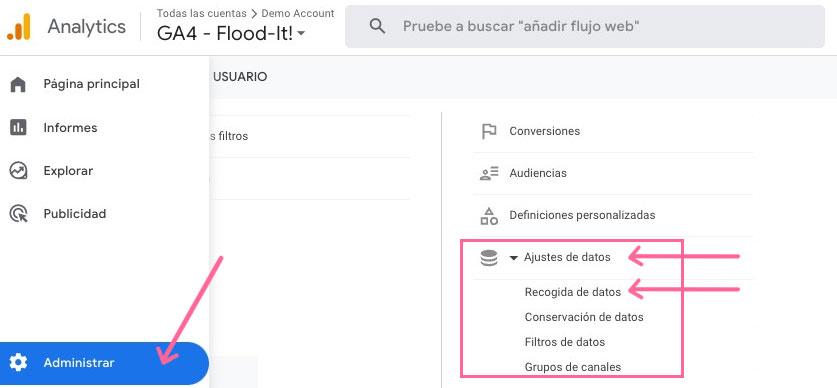 Administrar ajustes de datos en GA4