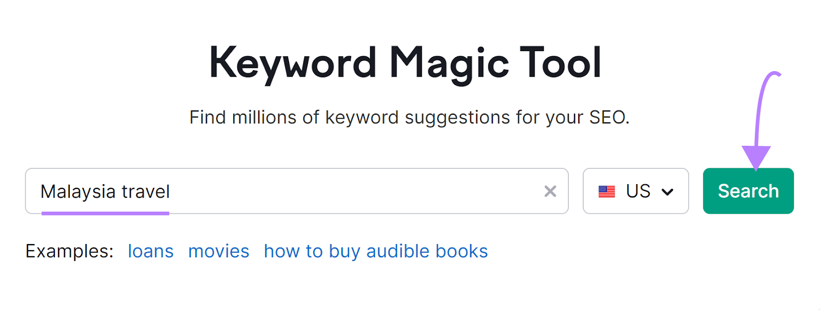"Malaysia travel" keyword entered into the Keyword Magic Tool search bar