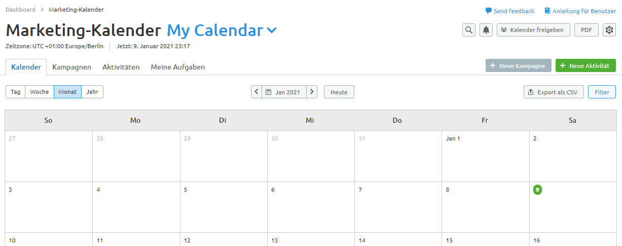 Screenshot Semrush Marketing-Kalender