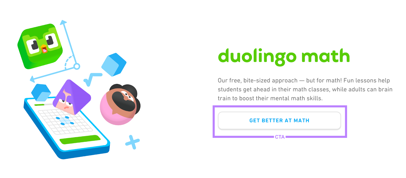 "Get better at math" CTA on Duolingo's math site