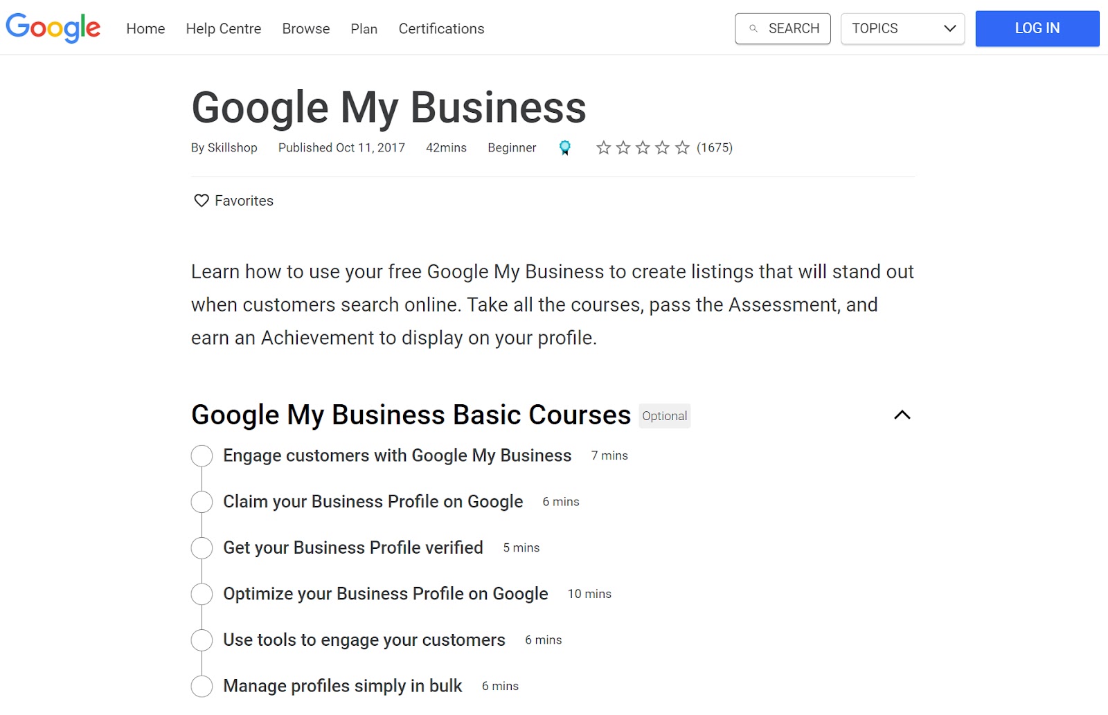 Google My Business course landing page