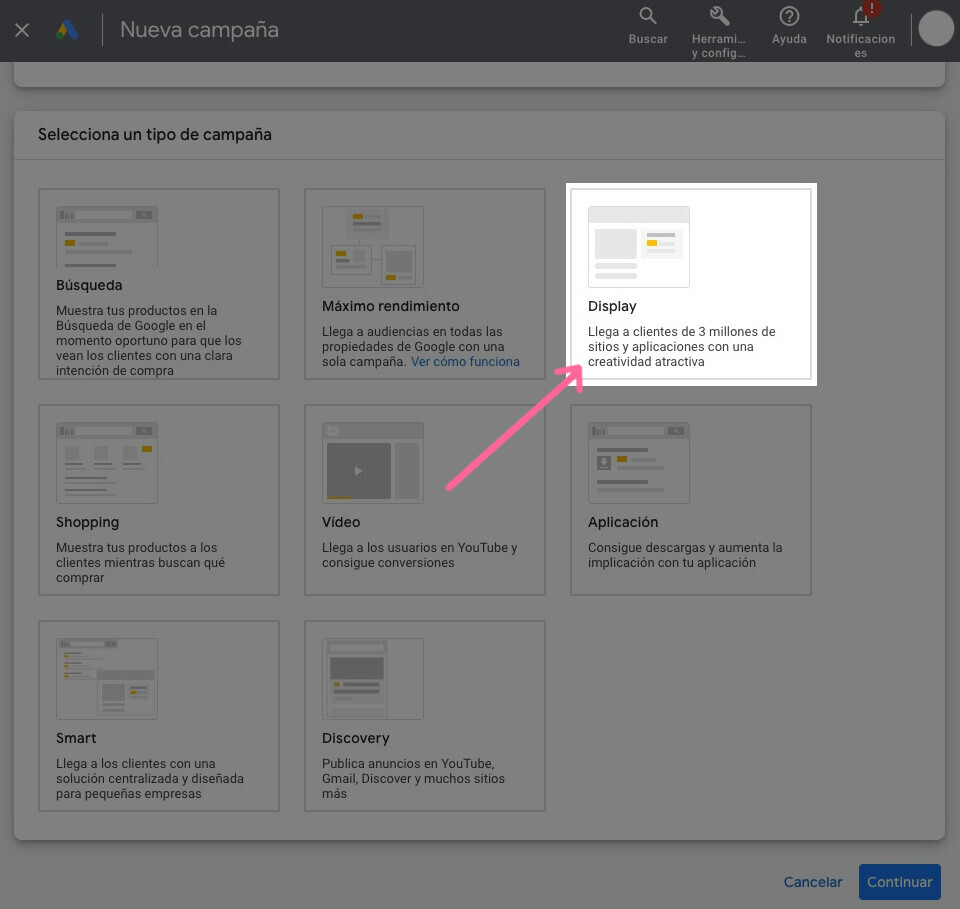 Campaña de display en Google Display
