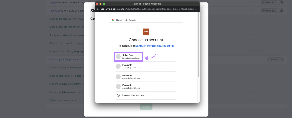"Sign in with Google" popup window