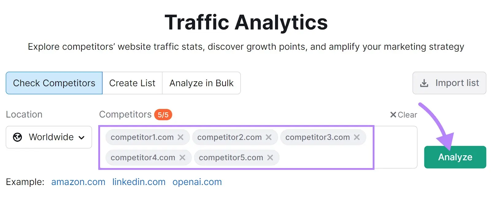 Traffic Analytics tool search