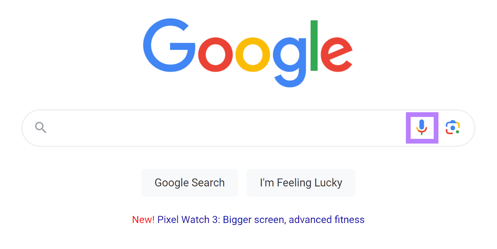 Google search bar with microphone icon highlighted