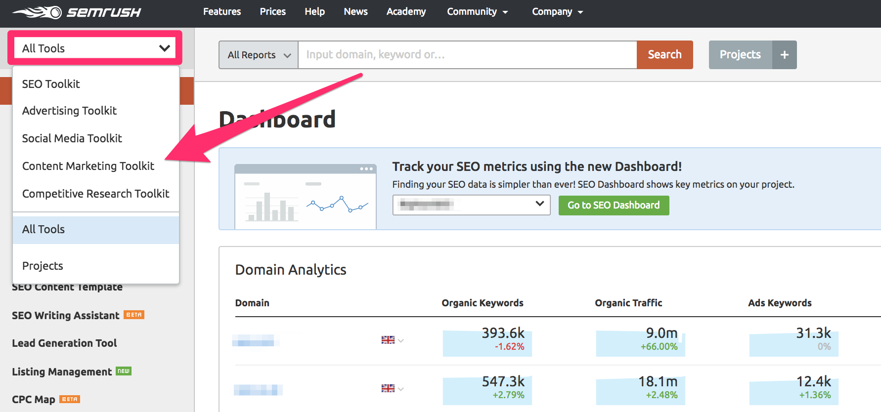 SEMrush - 5 toolkits
