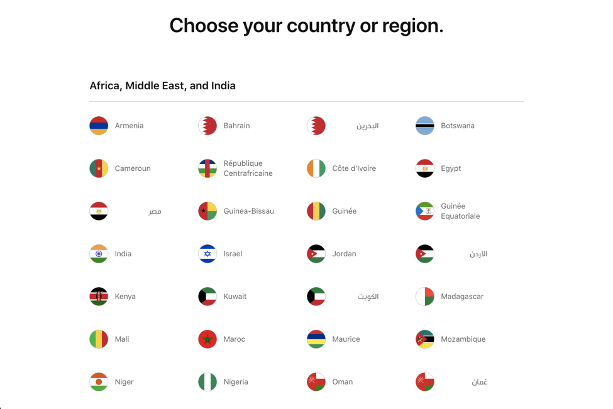 Diseño UX en Apple - Ejemplo correcto de banderas y países