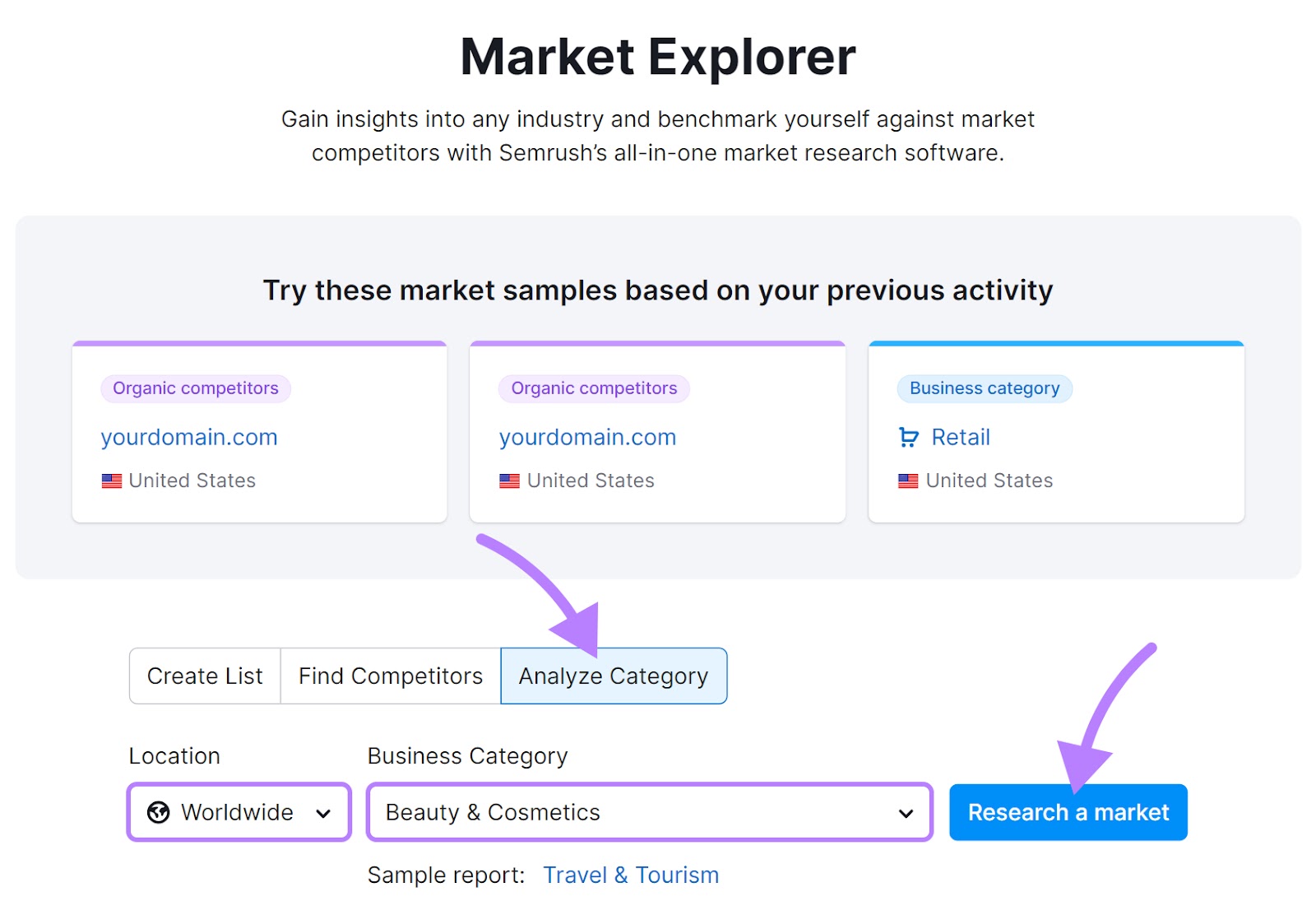 "Beauty & Cosmetics" business category entered into the Market Explorer tool