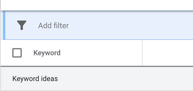 keyword planner add filter option