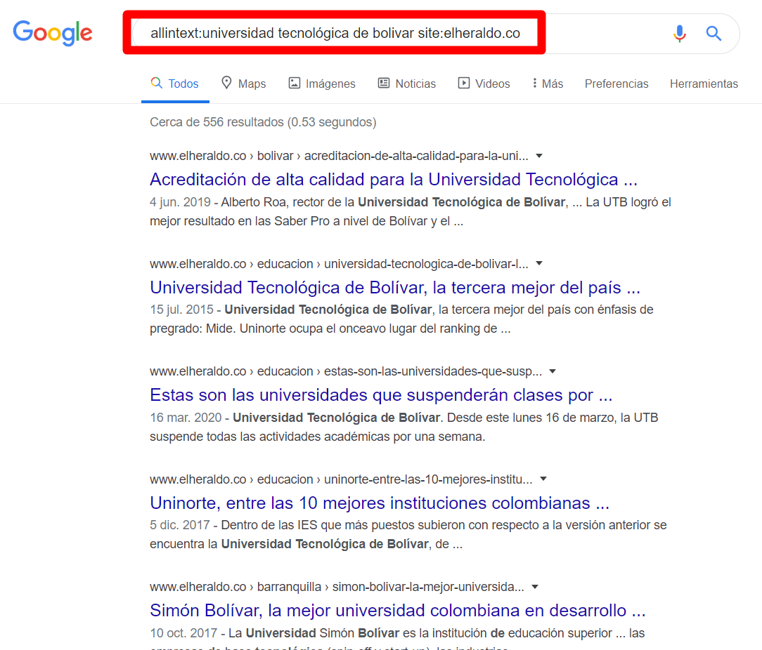 Linkbuilding de calidad - Footprint allintext en Google