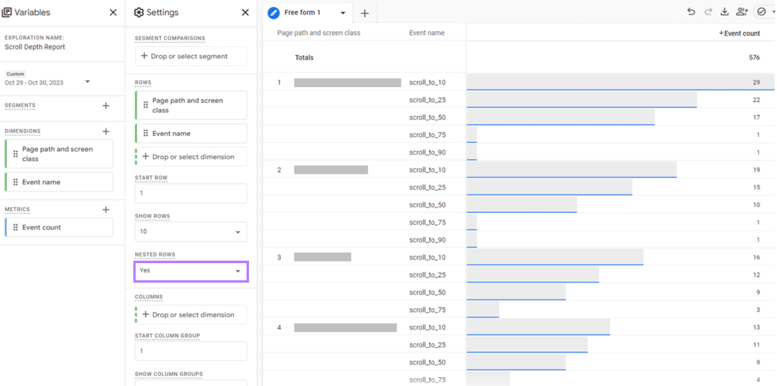 "Yes" set under “Nested Rows” fields