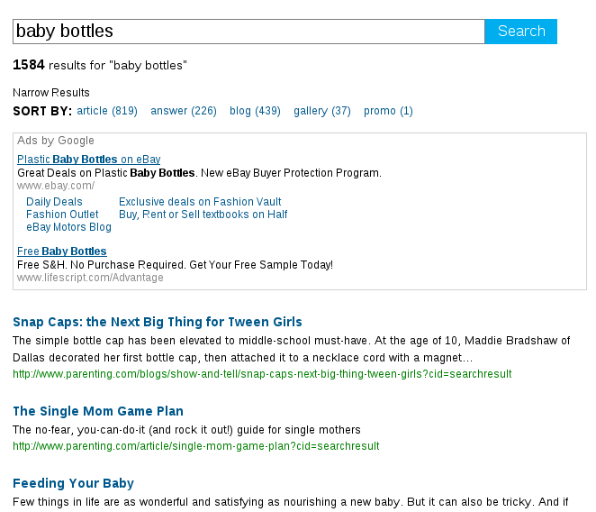 AdSense hunt  motor  results for 'baby bottles' hunt  query