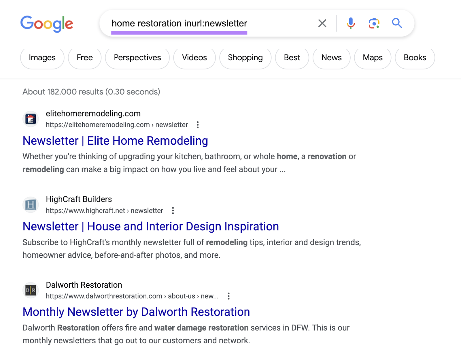 Google SERP for "home restoration inurl:newsletter"