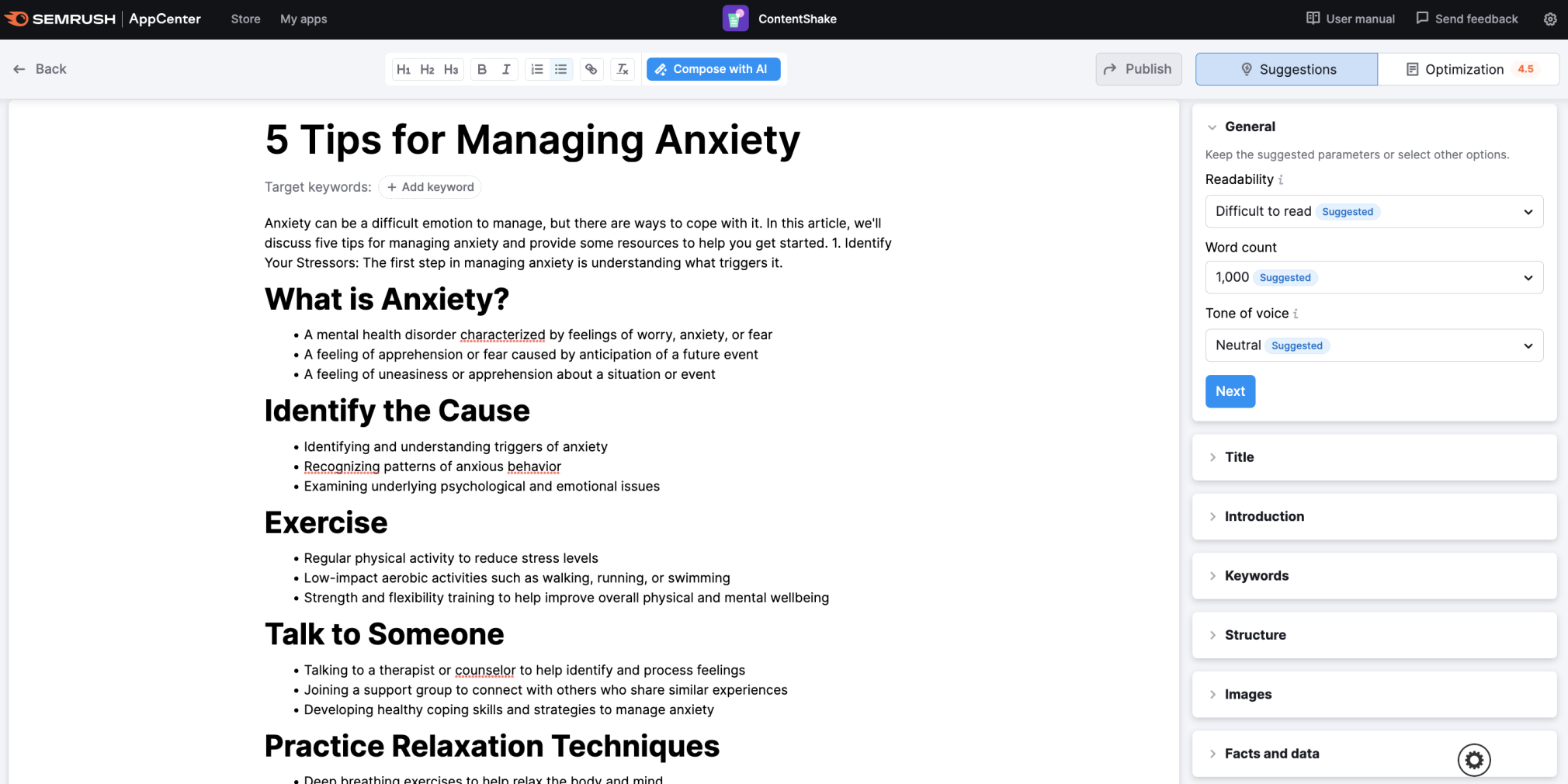 ContentShake for healthcare content writing