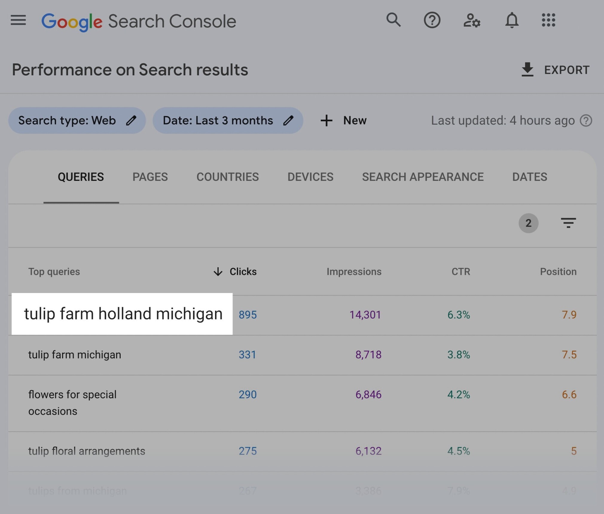 google search console keyword report