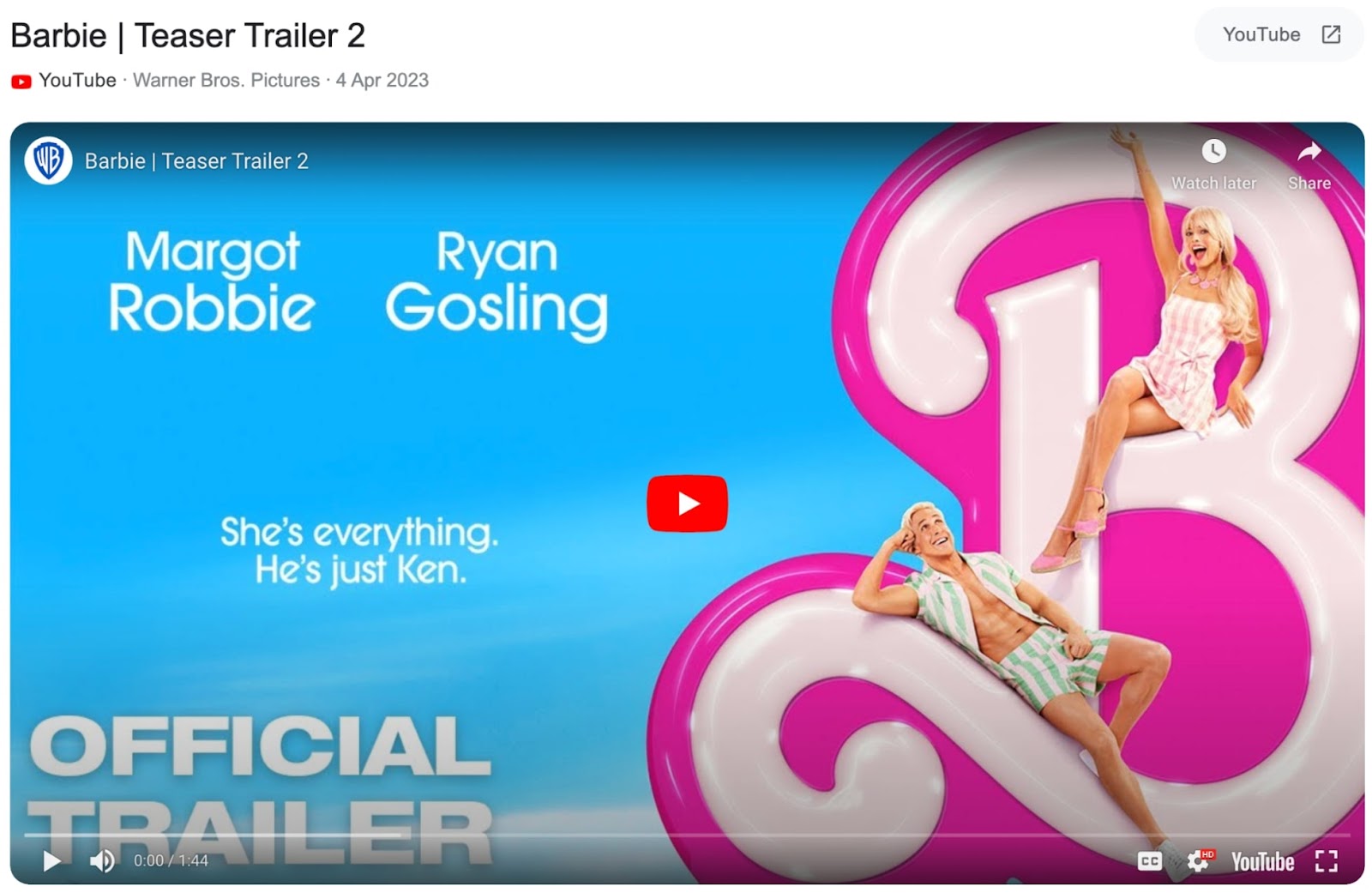 Barbie Teaser Trailer 2 YouTube preview