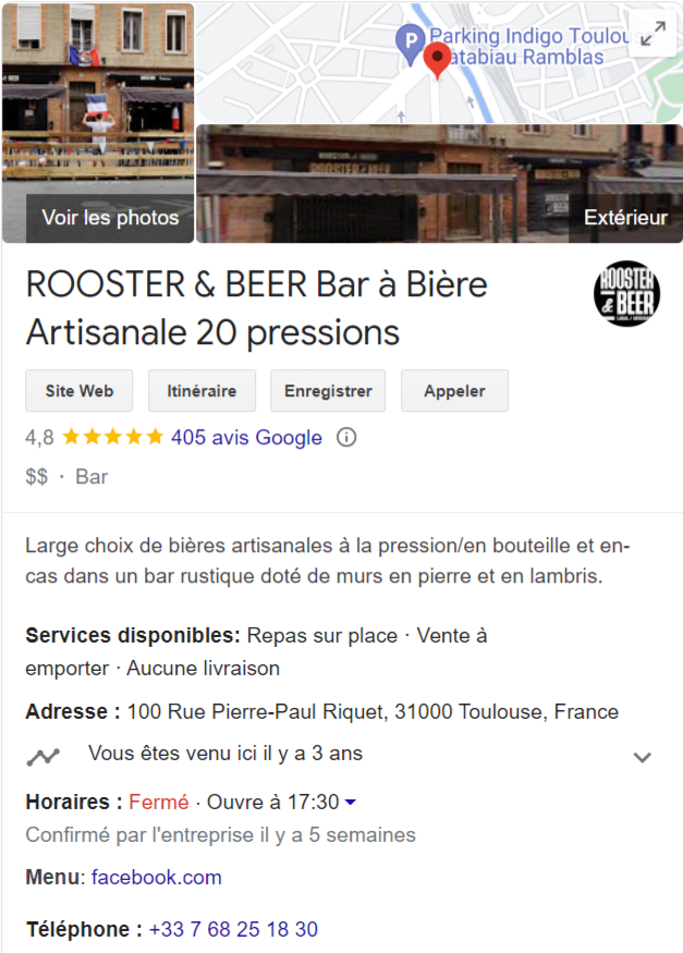 Google Business Profile, bar Toulouse