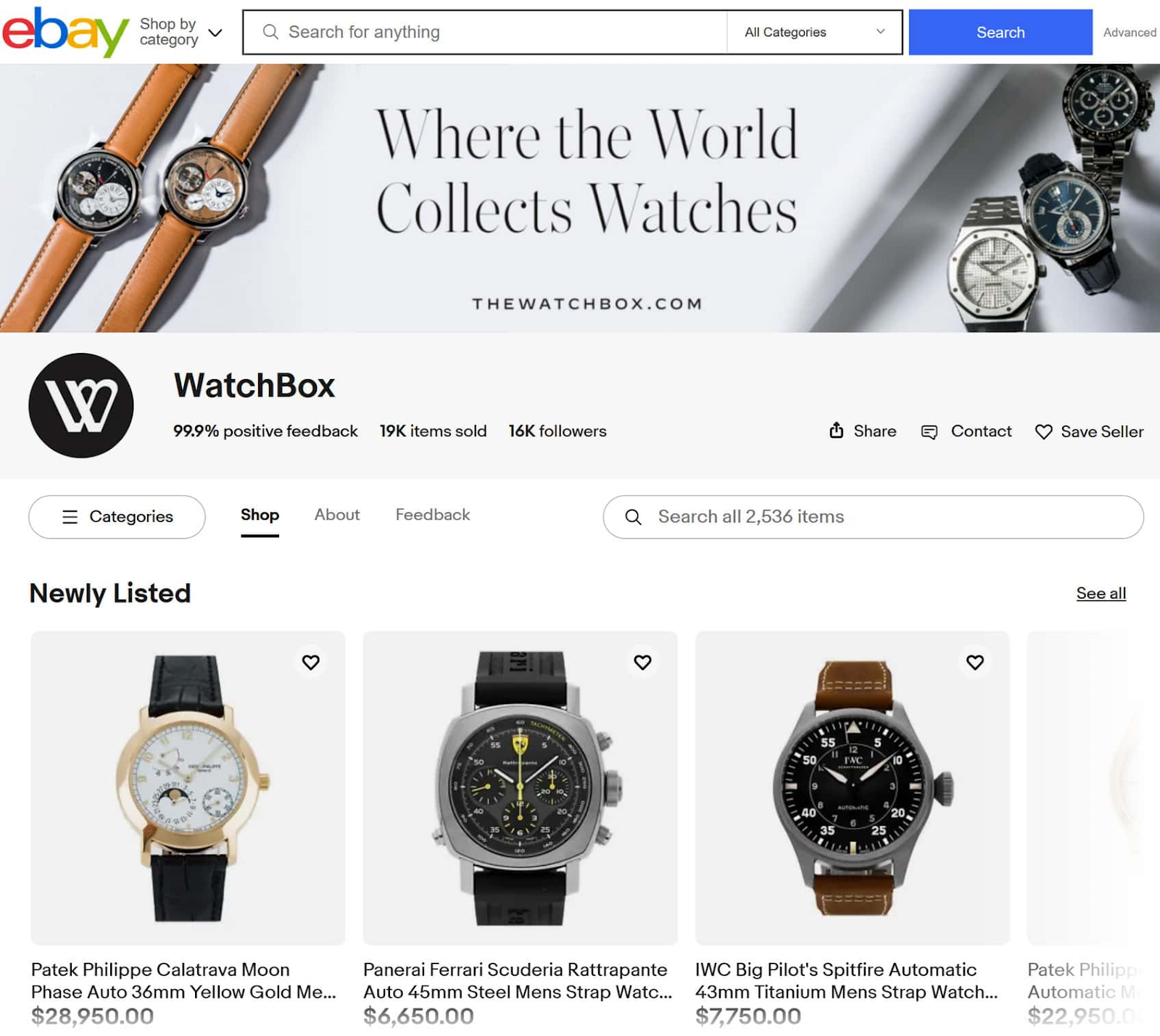 WatchBox's eBay store