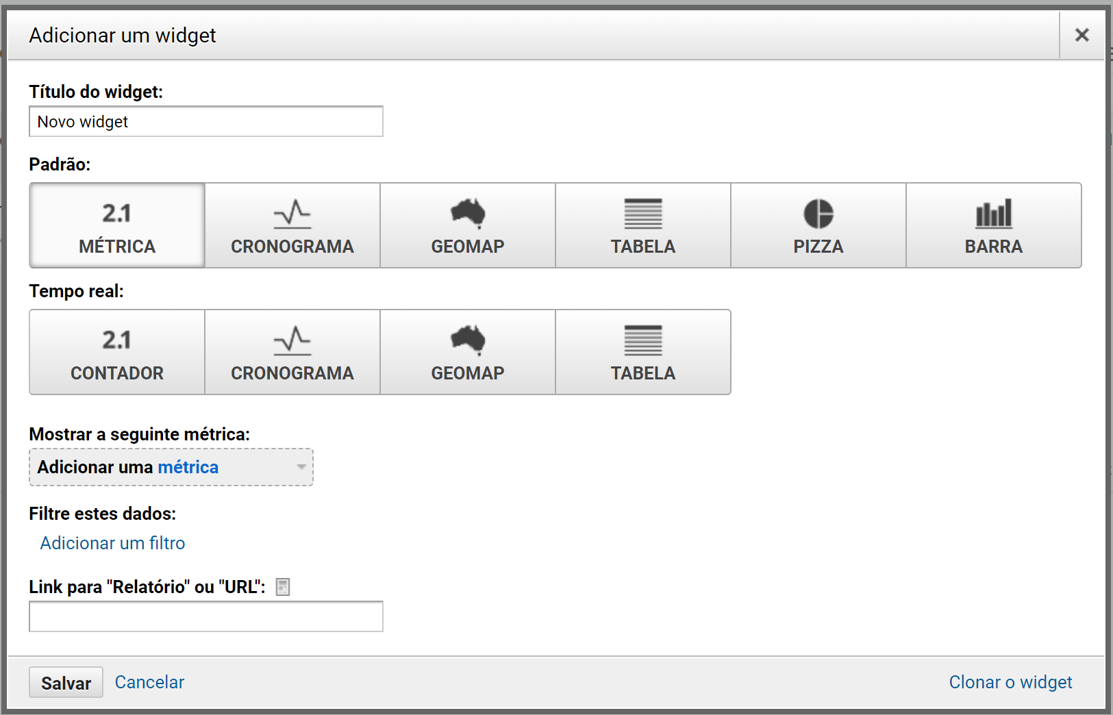 adicionando widgets ao dashboard do google analytics