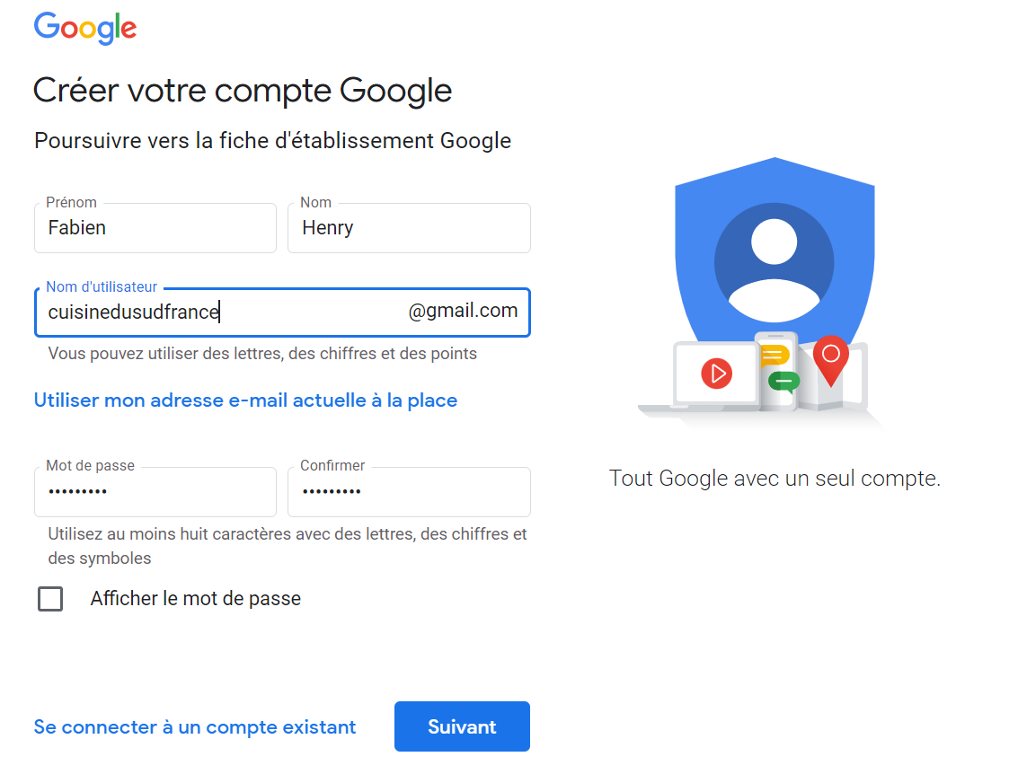 Créer compte Google